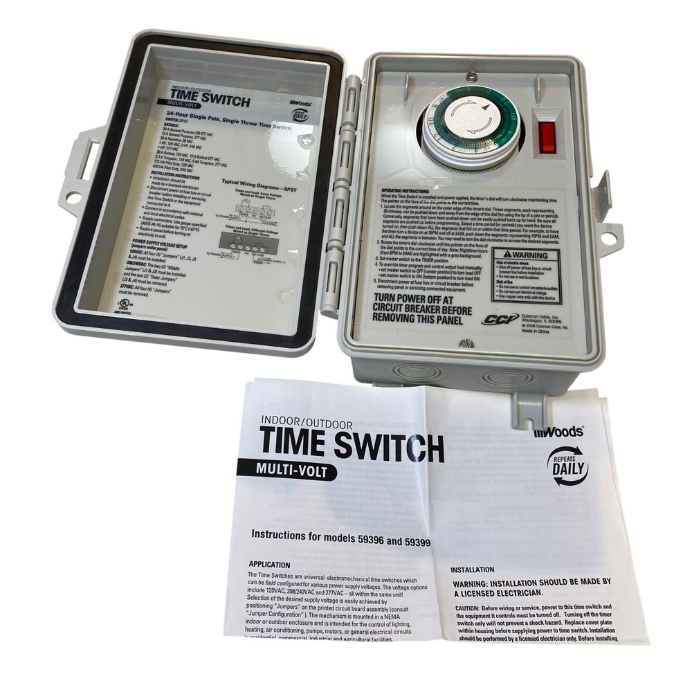 Woods 59396 Indoor Outdoor Multi-Volt 24 Hour Time Switch New Open Box